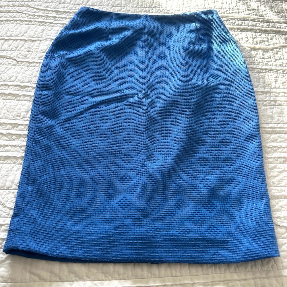 The Limited Size 6 Blue Textured Pencil Skirt Lined Women’s Back Zip & Slit